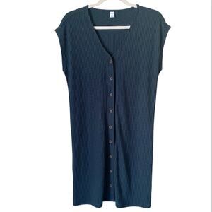 Old Navy | Ribbed Knit Button Front Shift Dress V-neck Knee Length Green Small
